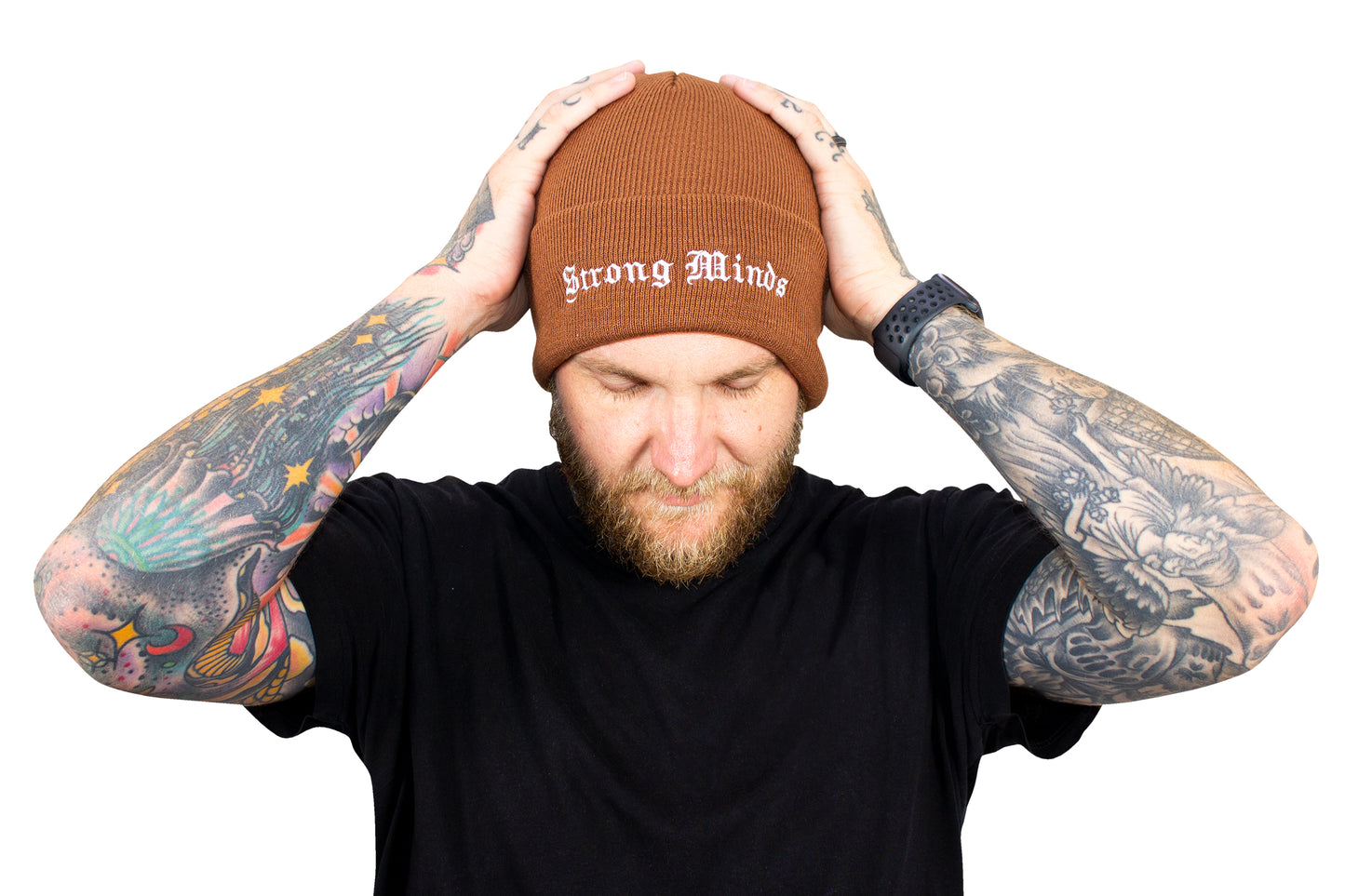 Strong Minds Brown Beanie Worn